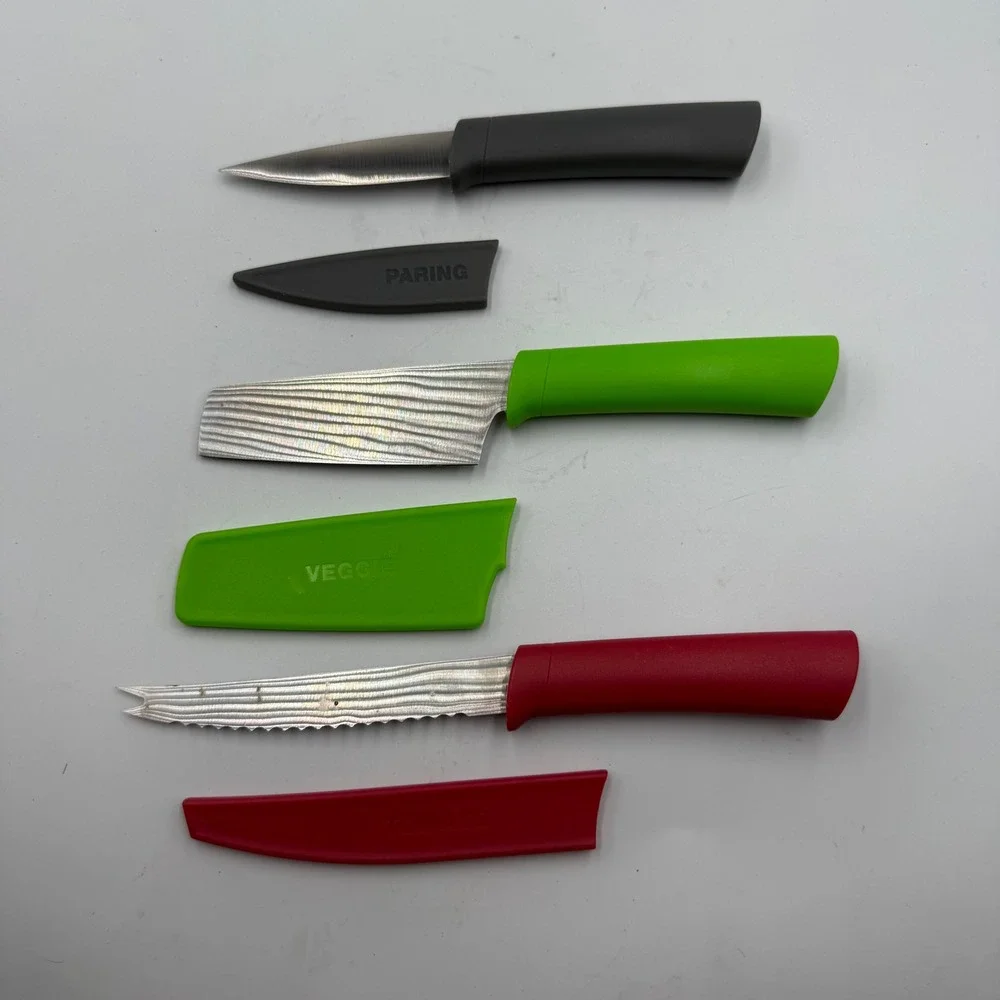 Prep Solutions 3 Piece Kitchen Knife Set Paring Veggie Tomato‎ Red Green Gray
